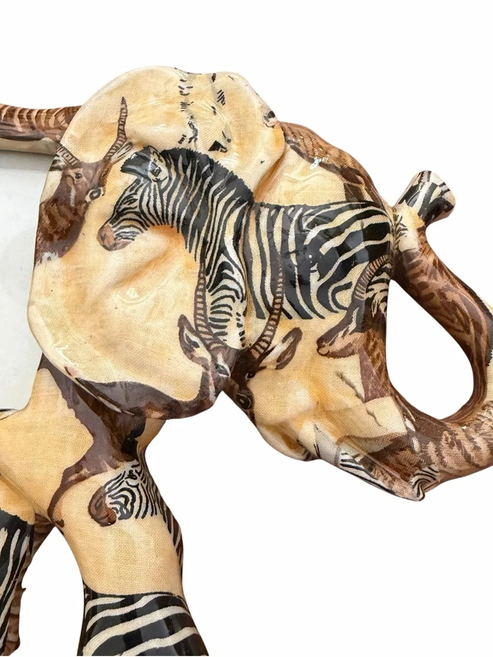 LaVie Ceramic Safari Elephant Picture Frame Zebra Print 3.5x5 Photo Holder 12.5”